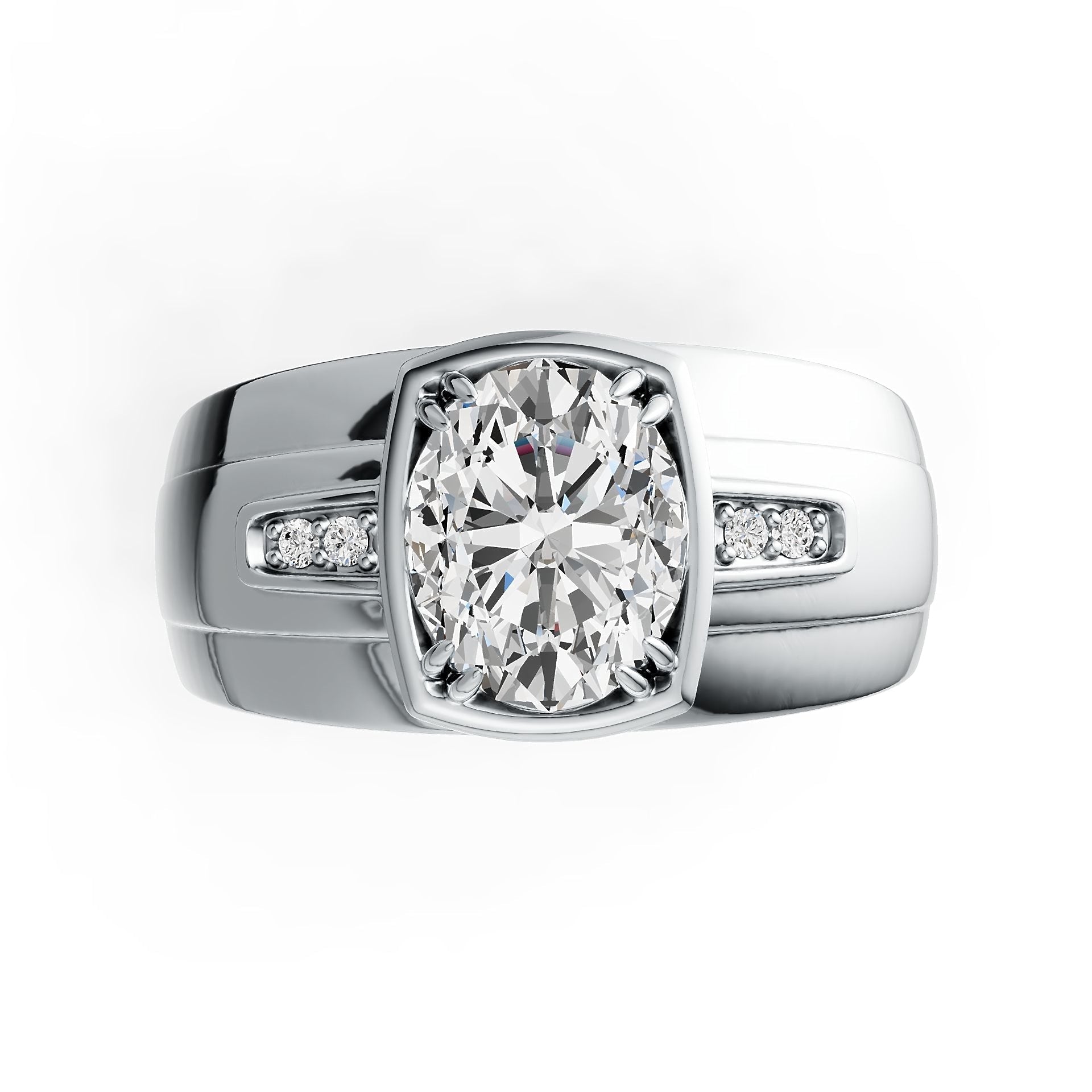 Men's 14K Gold Semi Mount Ring Setting Oval OV 10X8mm Double Prongs Diamond Accent DHJ