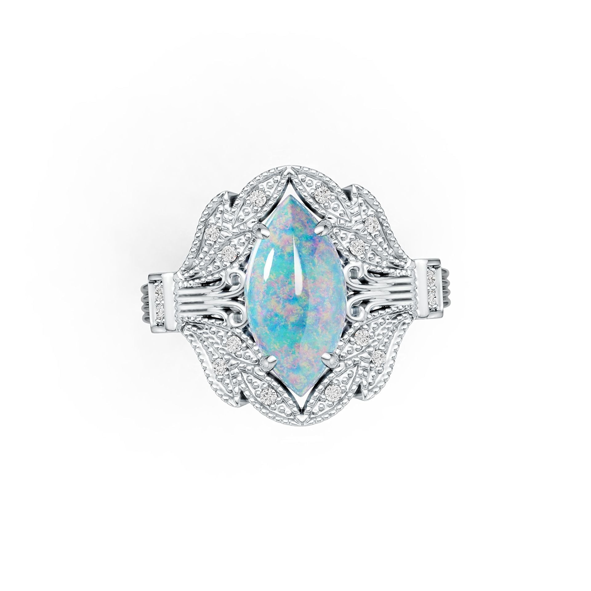 10K Gold Semi Mount Ring Setting Marquise MQ 14X7mm Cabochon Moissanite Accent DHJ