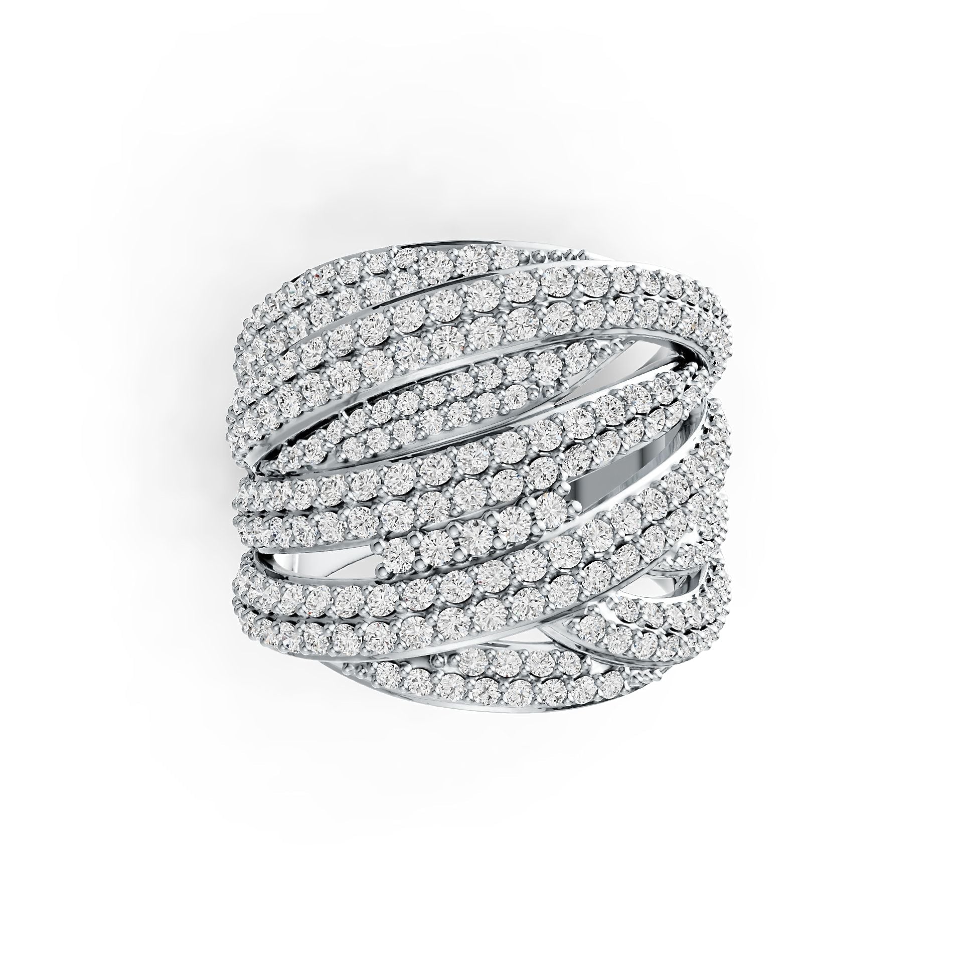 Platinum Ring Multi-Row Crossover Theme with or Moissanite Diamond Accent DHJ