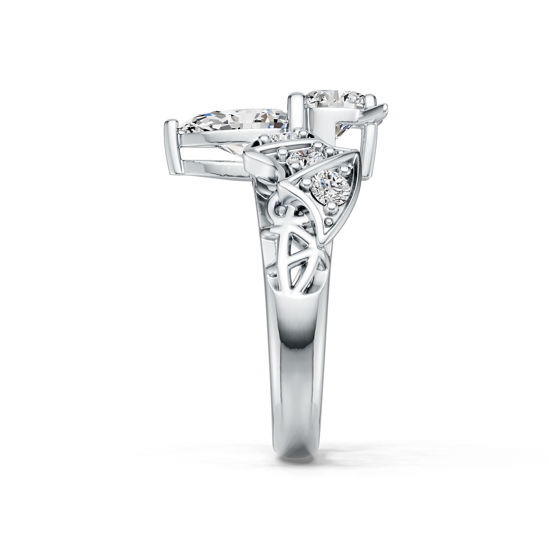 Sterling Silver Semi Mount Ring Setting Pear PE 9X6mm RD 6X6mm DHJ