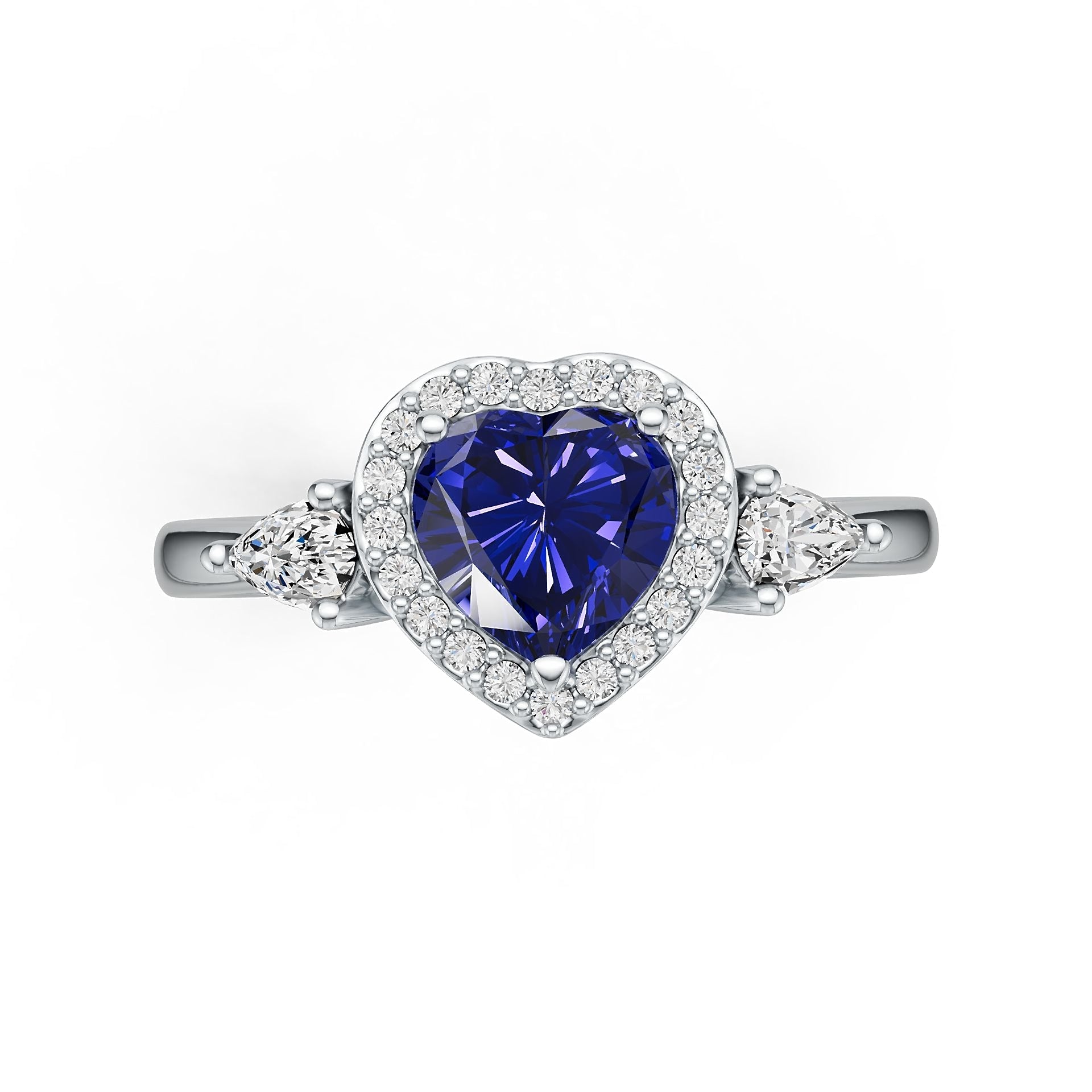 14K Gold Semi Mount Ring Setting Heart HT 7X7mm PE 5X3mm Halo Diamond Accent DHJ