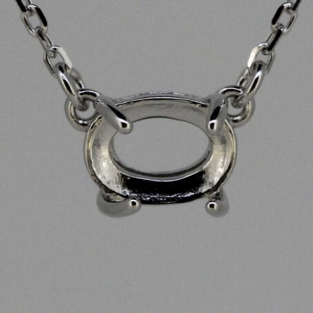 18K Gold Semi Mount Pendant Setting Oval OV 7x5mm Cab 18" Chain Syzjewelry