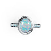 18K Gold Semi Mount Ring Setting Oval OV 10X8mm RD 2X2mm Cabochon Bezel DHJ