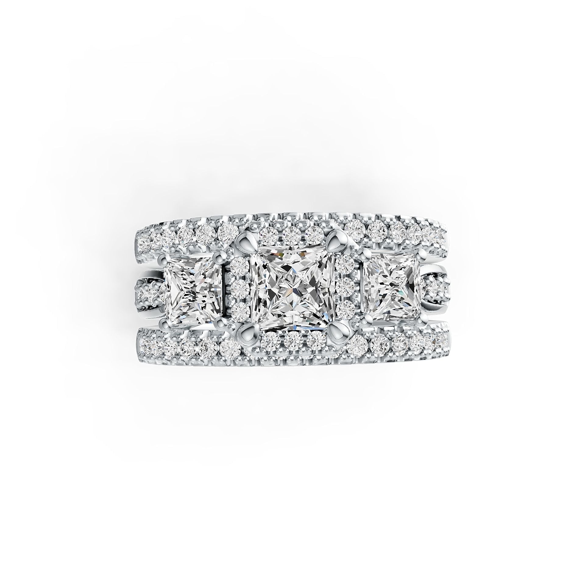 14K Gold Semi Mount Ring Setting Princess SQ 5X5mm SQ 4X4mm Diamond Accent DHJ