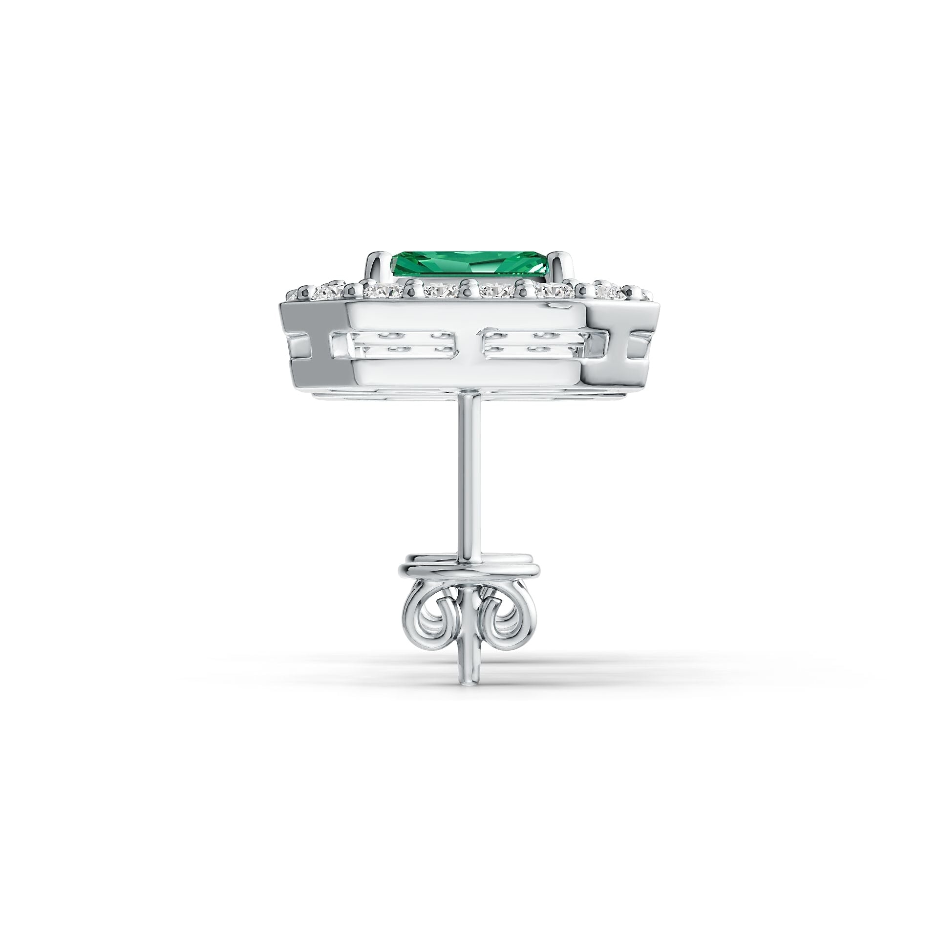 Sterling Silver Semi Mount Earrings Setting Emerald OCT 6X4mm Halo DHJ