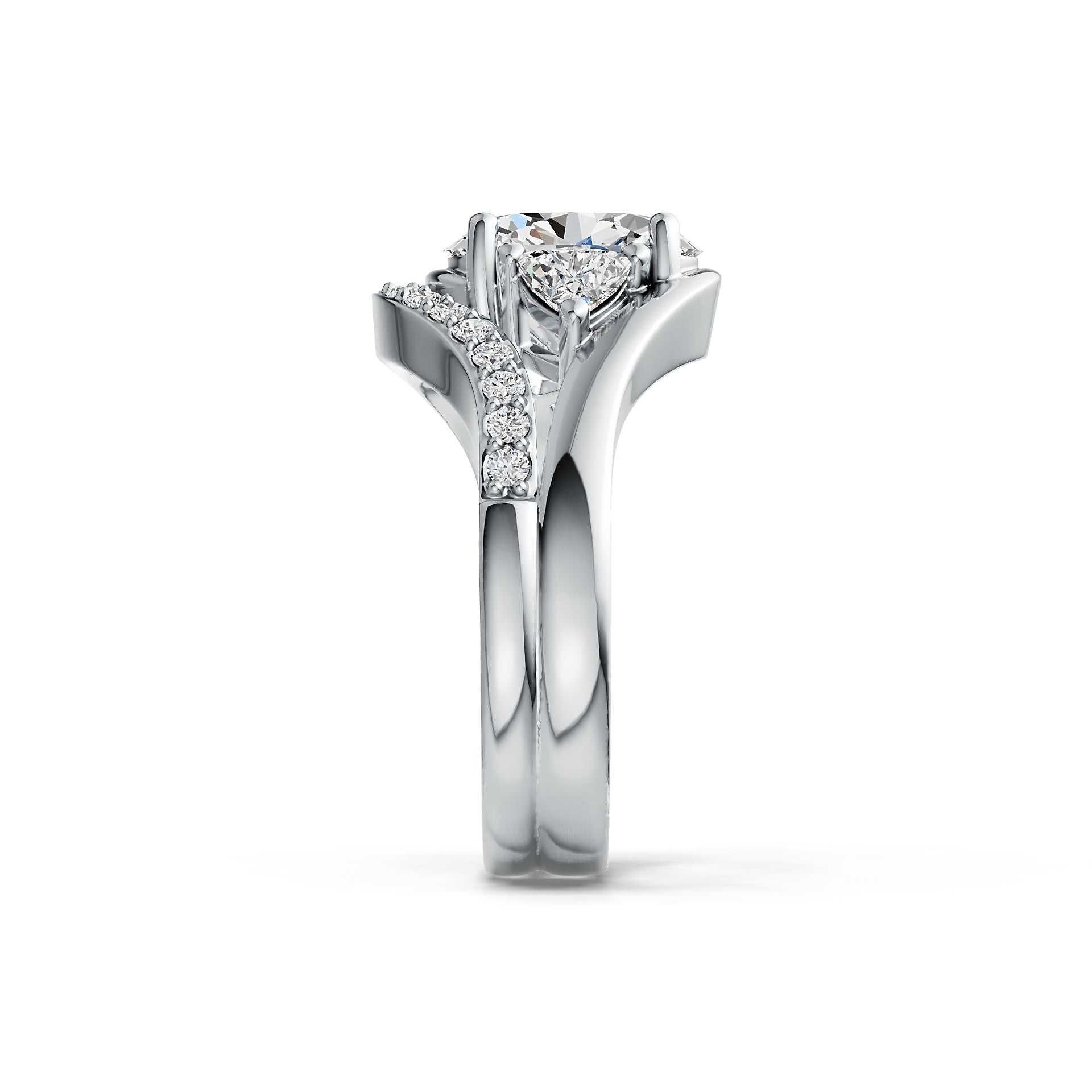 18K Gold Semi Mount Ring Setting Oval OV 9X7mm TRI 4X4mm Bypass Diamond Accent DHJ
