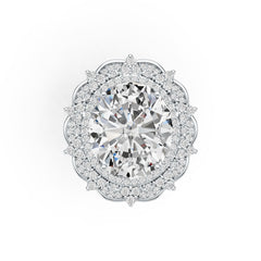 Platinum Semi Mount Ring Setting Oval OV 15X13mm Halo Diamond Accent DHJ