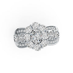 10K Gold Semi Mount Ring Setting Oval OV 7x5mm RD 3.5mm OV 4X3mm Moissanite Accent DHJ