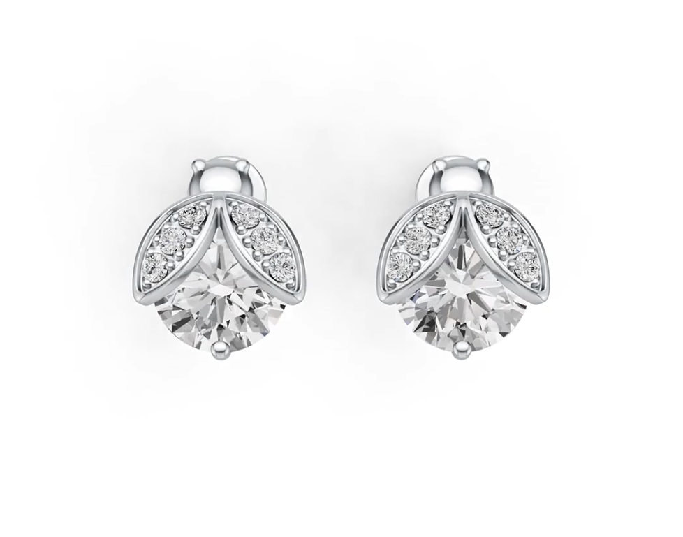 14K Gold Semi Mount Earrings Setting Round RD 8x8mm Diamond Accent DHJ