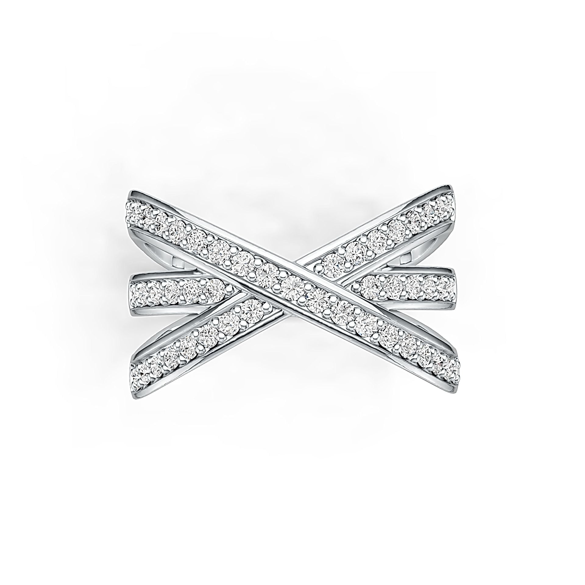 18K Gold Crossover Ring with White Topaz or Moissanite Diamond Accent DHJ