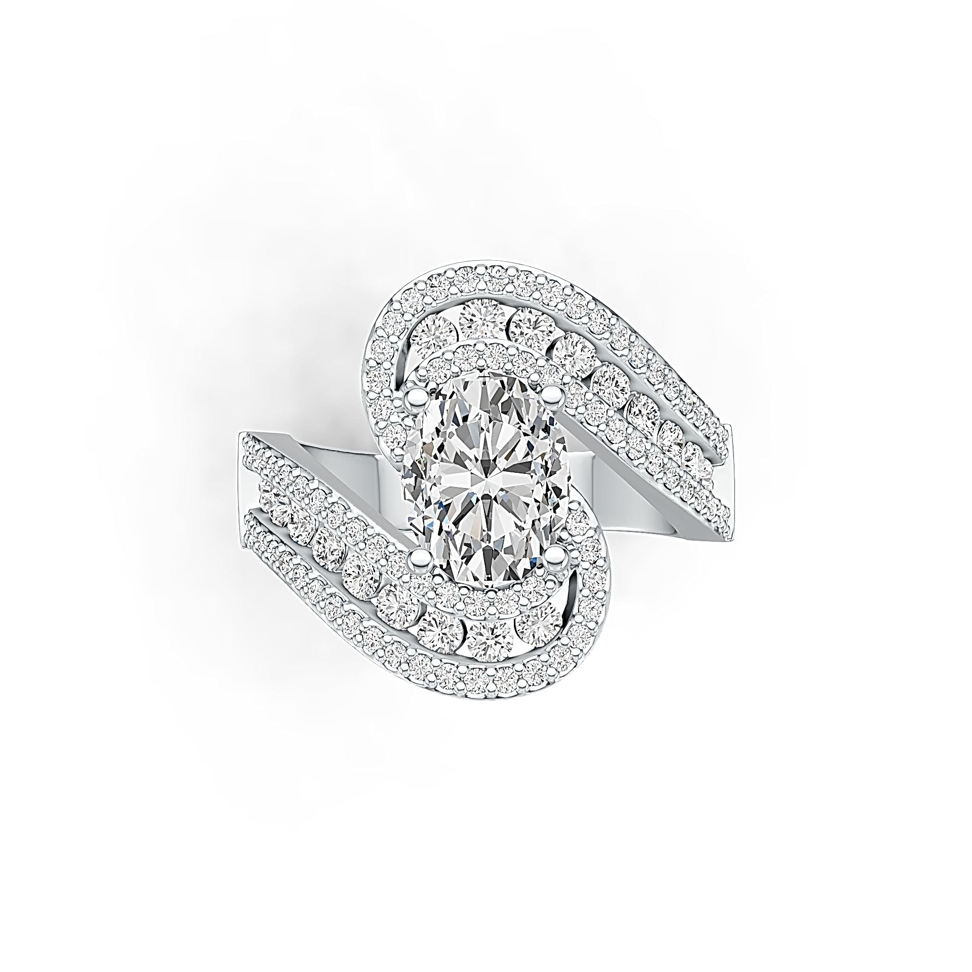 10K Gold Semi Mount Ring Setting Oval OV 9X7mm Bypass Ring with Moissanite Accent DHJ