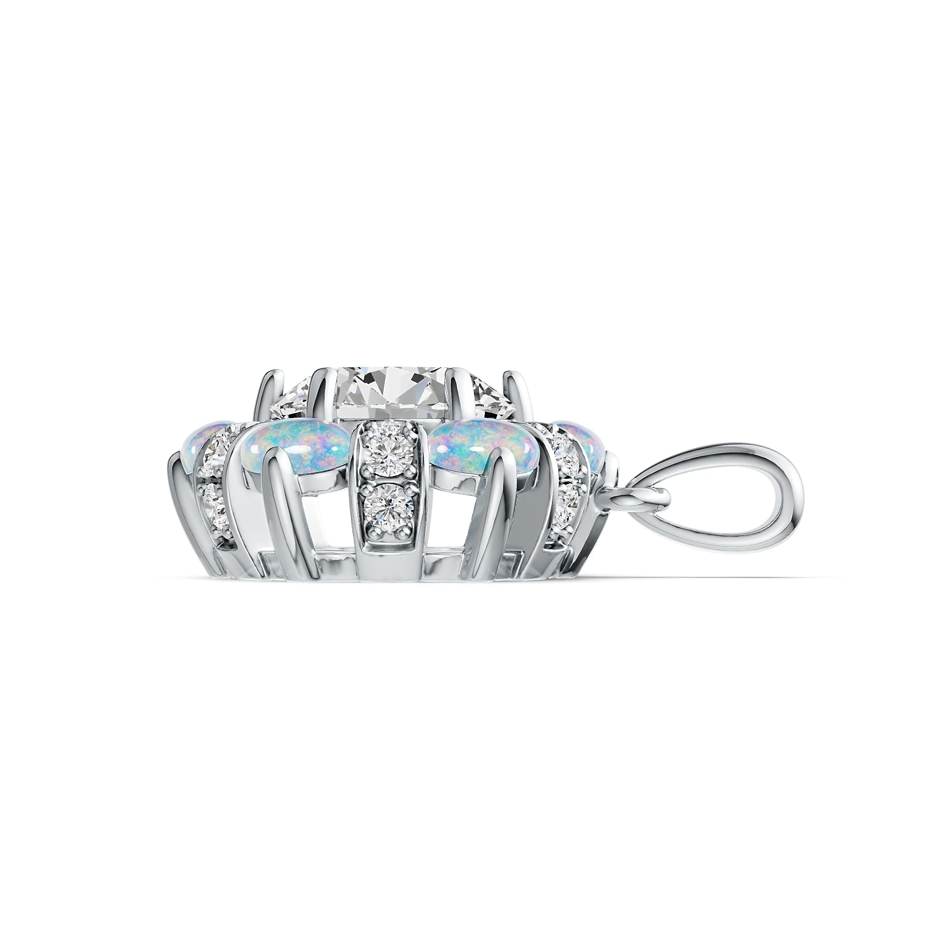 Platinum Semi Mount Pendant Setting Round RD 10x10mm OV Cabochon 5X4mm Diamond Accent DHJ