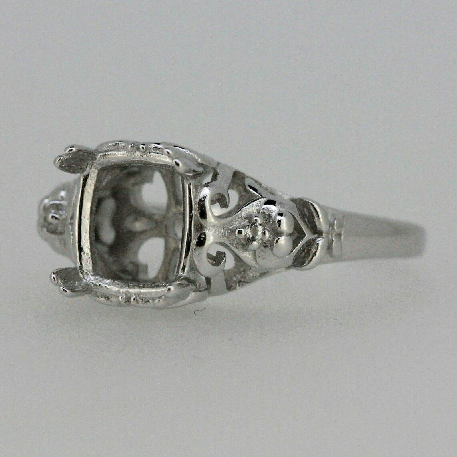 18K Gold Semi Mount Ring Setting Cushion CU 8x8mm Vintage Reproductio Art Deco Fleur De Lis Syzjewelry