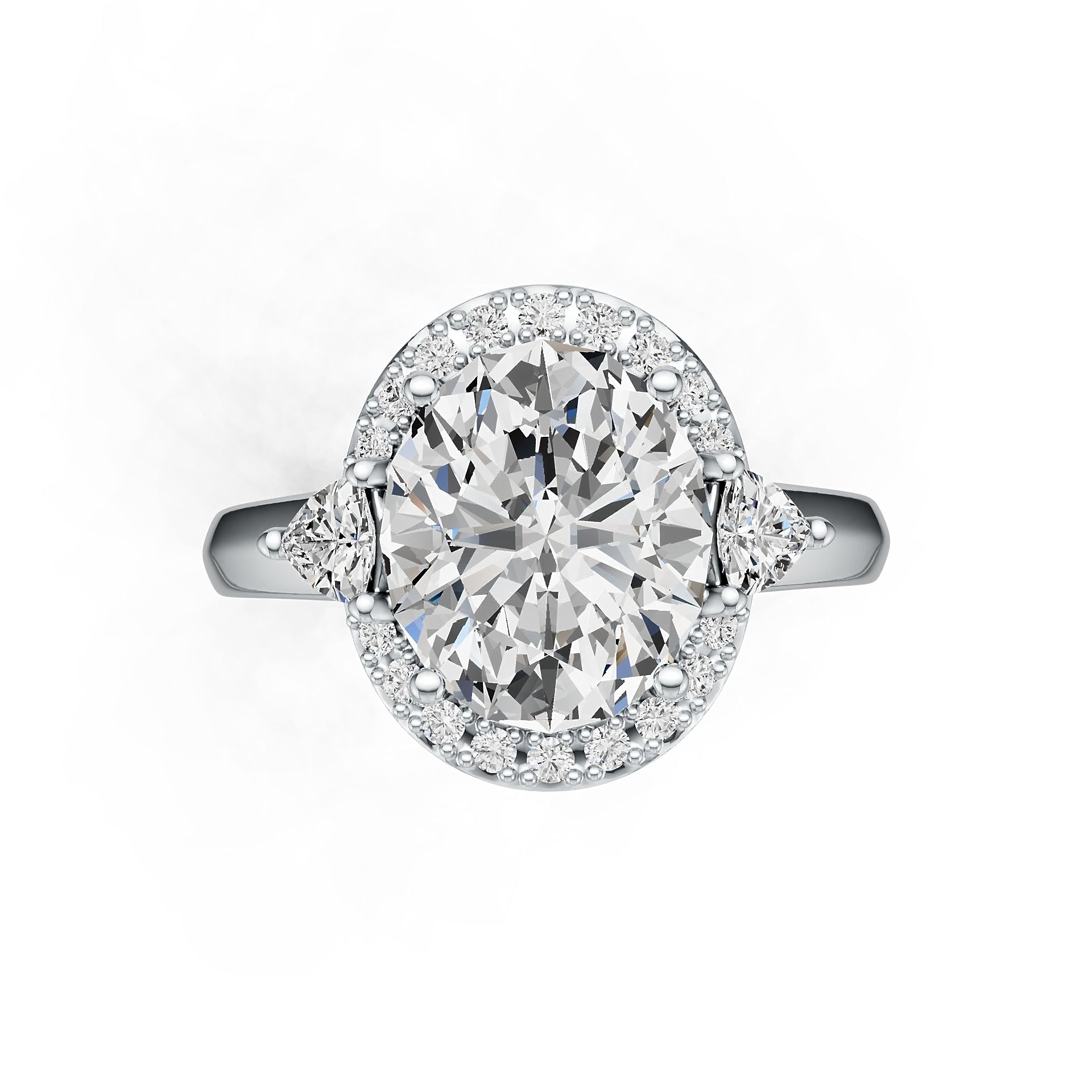14K Gold Semi Mount Ring Setting Oval OV 12X10mm TRI 4X4mm Diamond Accent DHJ