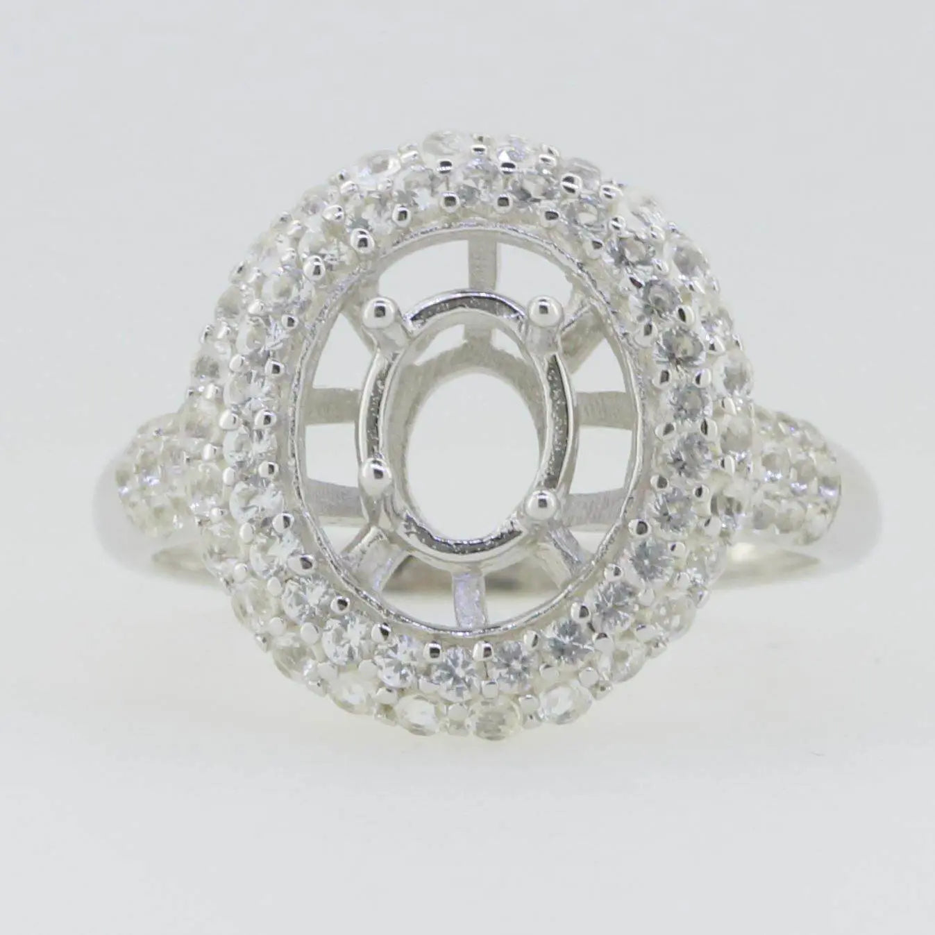 10K Gold Semi Mount Ring Setting Oval OV 8X6mm White Topaz Moissanite Accent DHJ