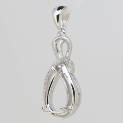 18K Gold Semi Mount Pendant Setting Pear PE 12x8mm W/ Diamond Accent Syzjewelry