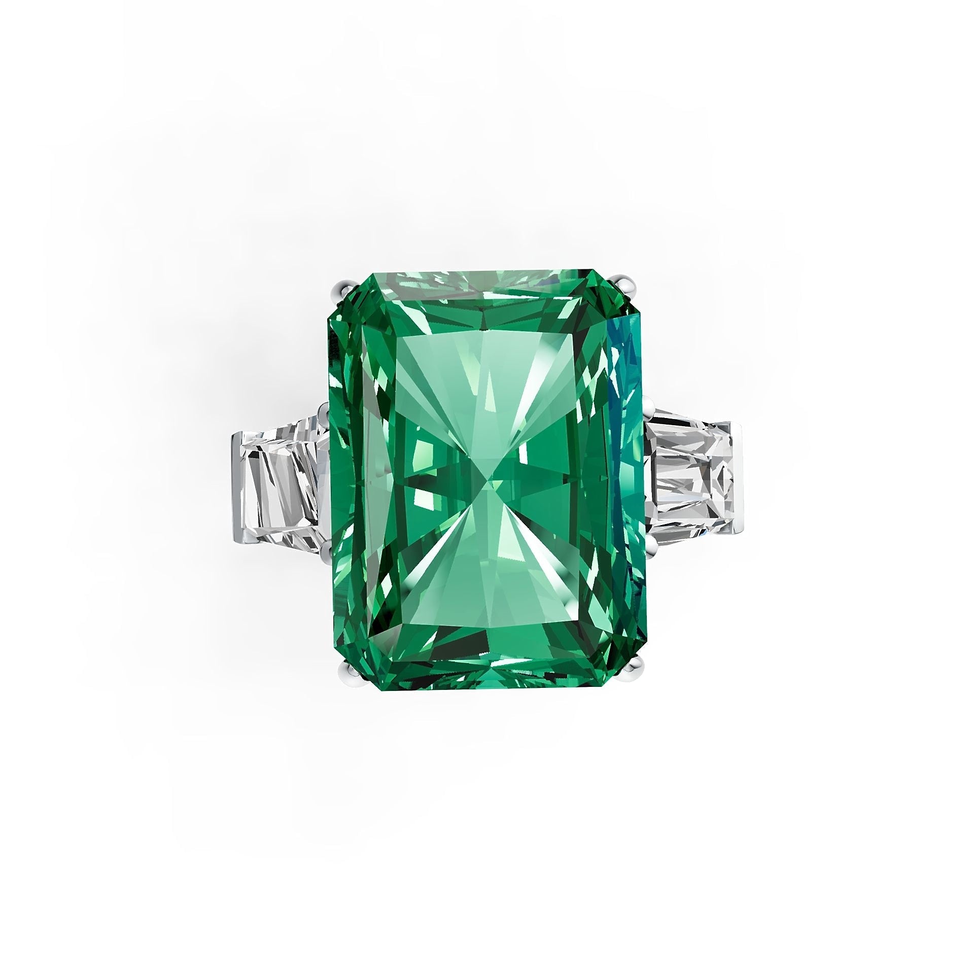 Platinum Semi Mount Ring Setting Emerald OCT 16X12mm BG 6X5mm 3-Stone Ring DHJ
