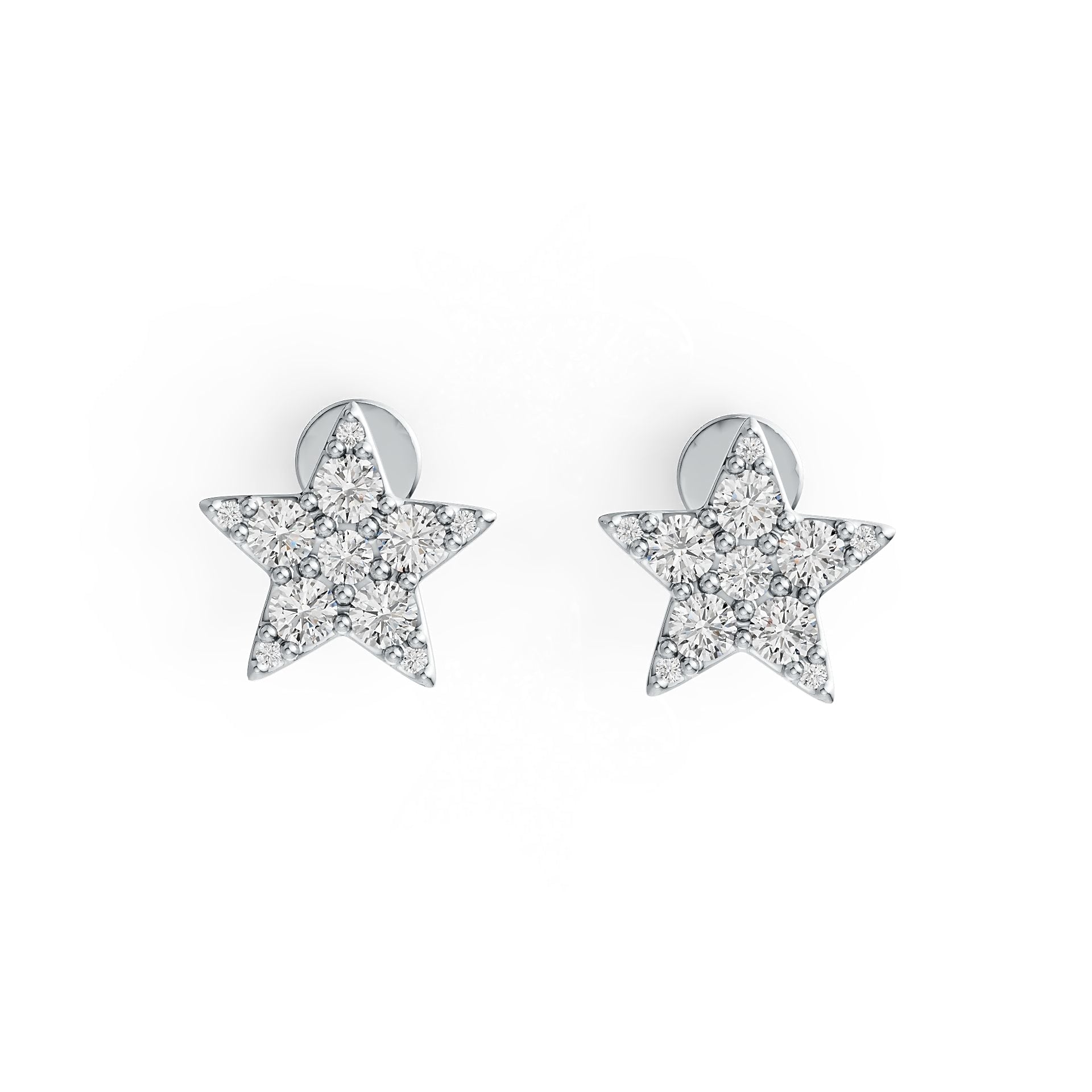 18K Gold Earrings Star Theme with White Topaz or Moissanite Stud Diamond Accent DHJ