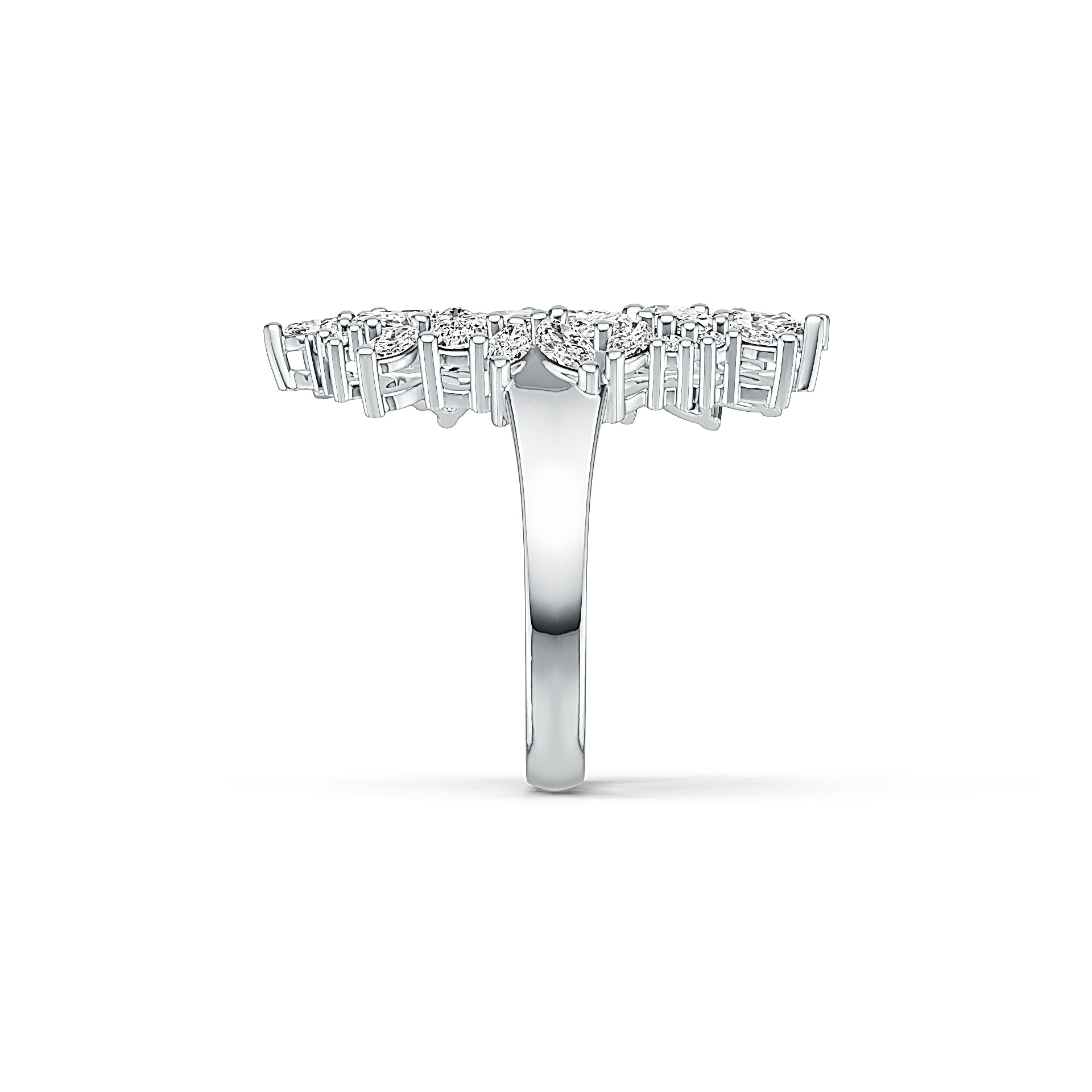 Platinum Cluster Ring Floral Theme with White Topaz or Moissanite Diamond Accent DHJ