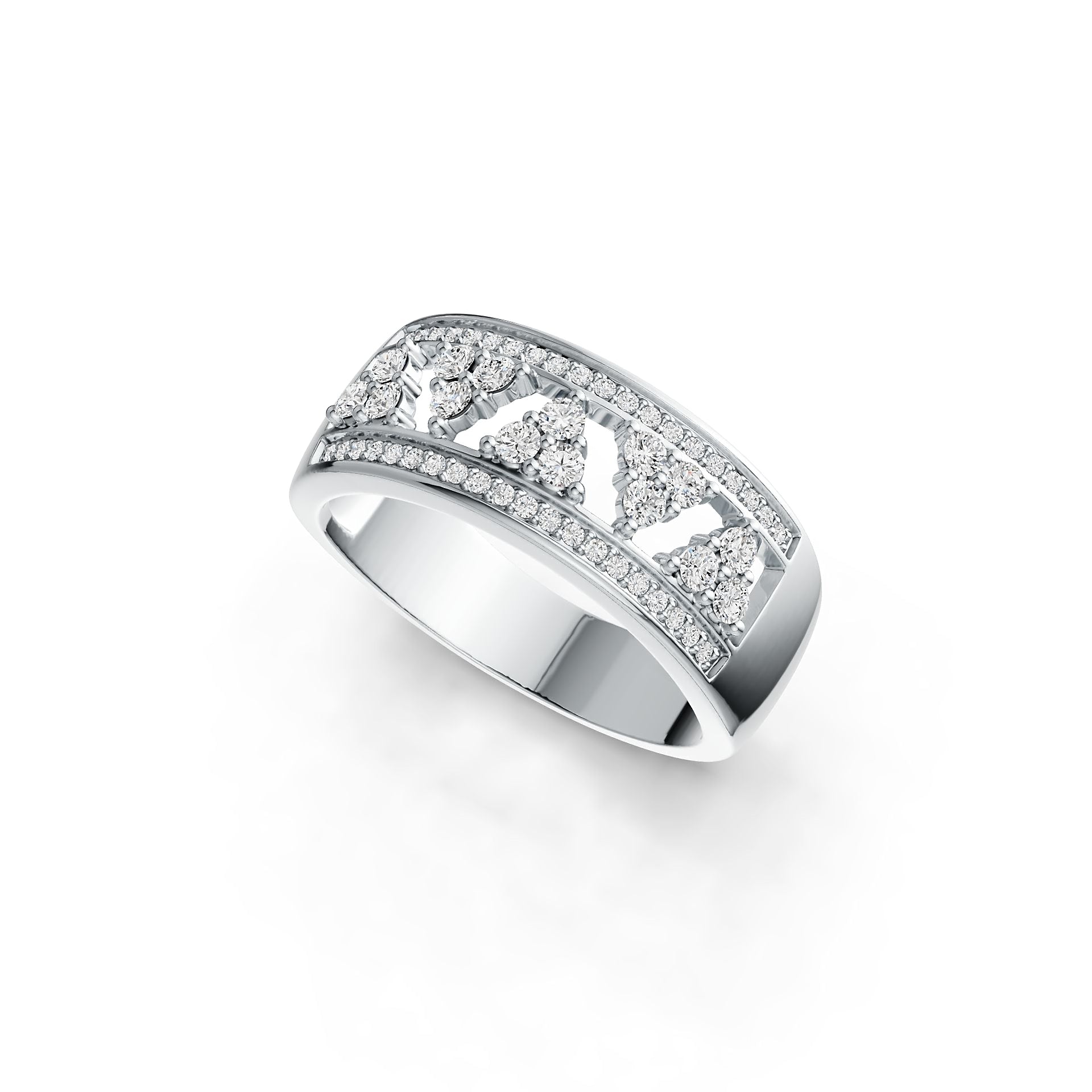 Sterling Silver Ring Geometric Openwork Theme with White Topaz or Moissanite DHJ