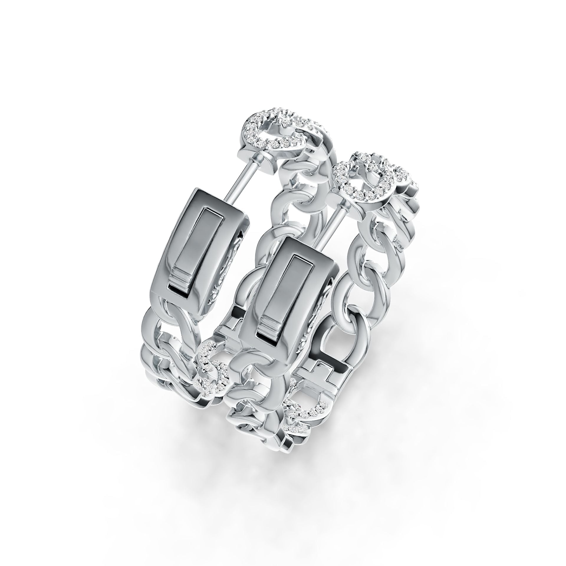 Sterling Silver Hoop Earrings Chain Link Theme with White Topaz or Moissanite DHJ