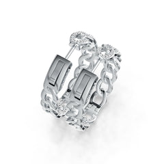 Sterling Silver Hoop Earrings Chain Link Theme with White Topaz or Moissanite DHJ