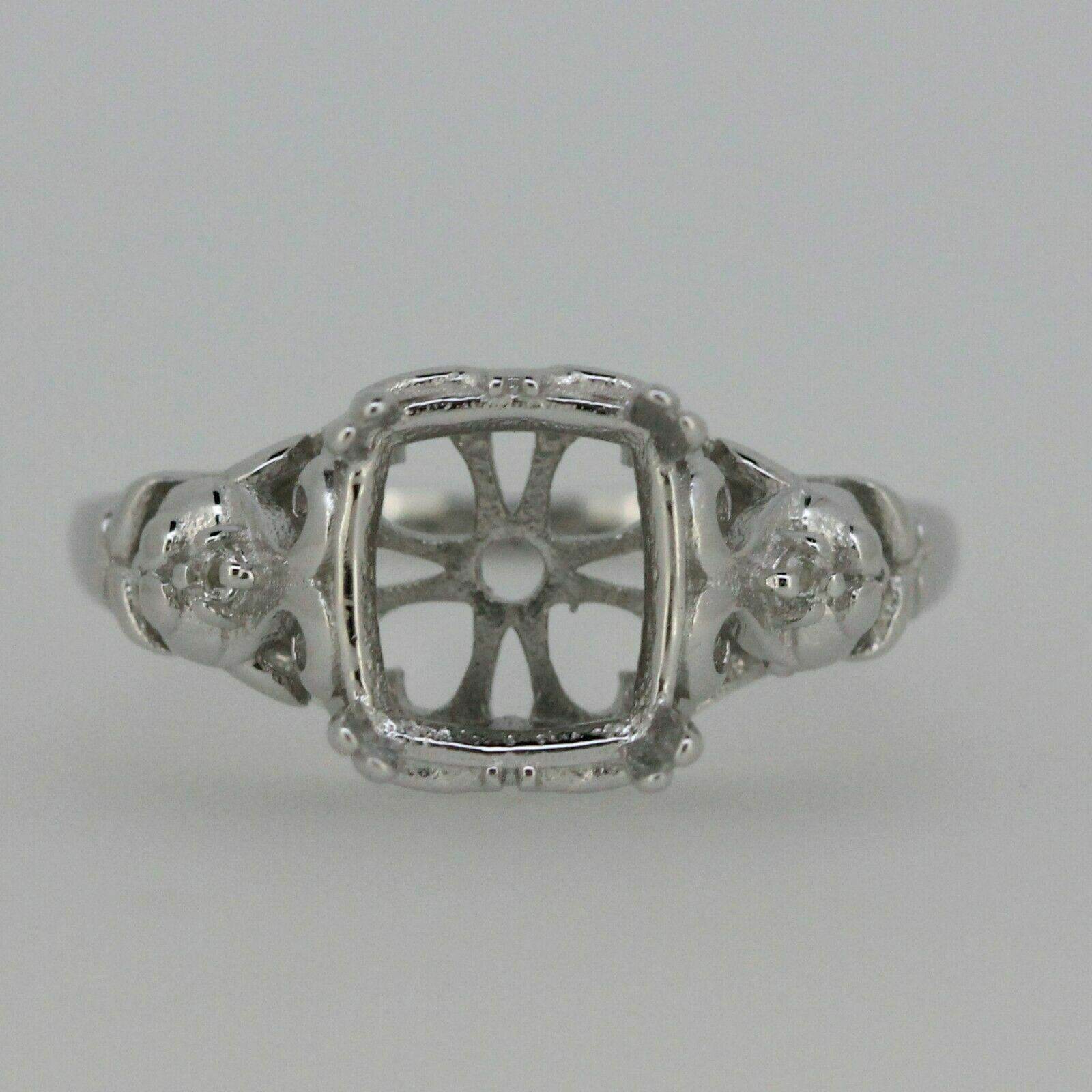18K Gold Semi Mount Ring Setting Cushion CU 8x8mm Vintage Reproductio Art Deco Fleur De Lis Syzjewelry
