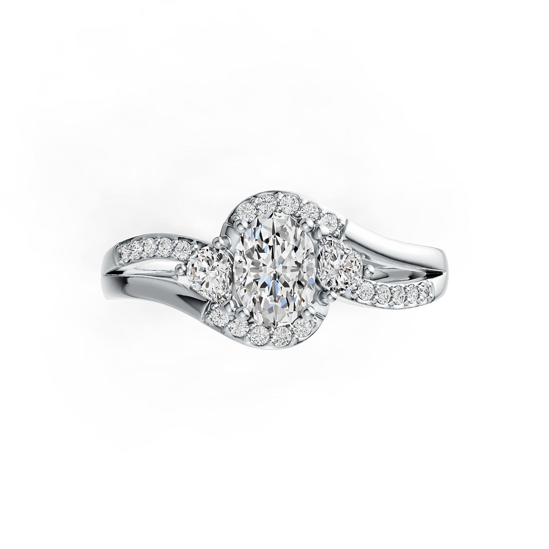 14K Gold Semi Mount Ring Setting Oval OV 7X5mm 3 Stones Bypass Ring Diamond Accent DHJ