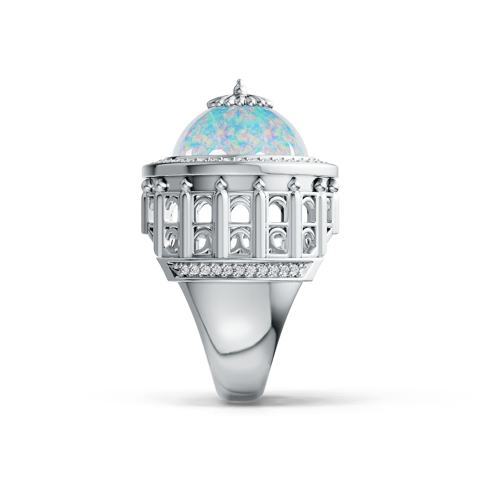 Platinum Semi Mount Ring Setting Round RD 15x15mm Cabochon Full Bezel Diamond Accent DHJ