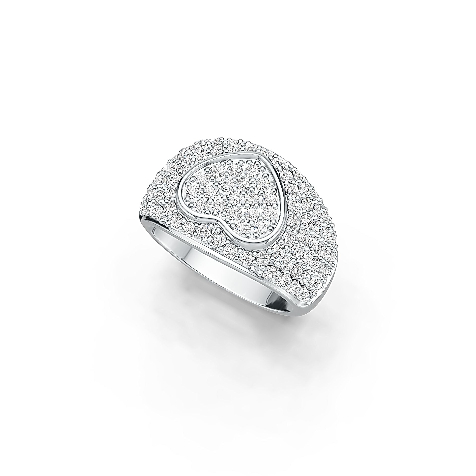 Sterling Silver Pave Ring Heart Theme with White Topaz or Moissanite - Syzjewelry
