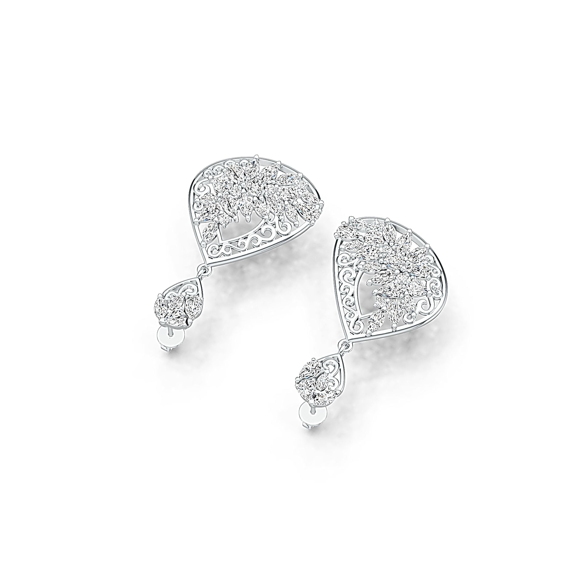 Sterling Silver Cluster Dangling Earrings with White Topaz or Moissanite DHJ