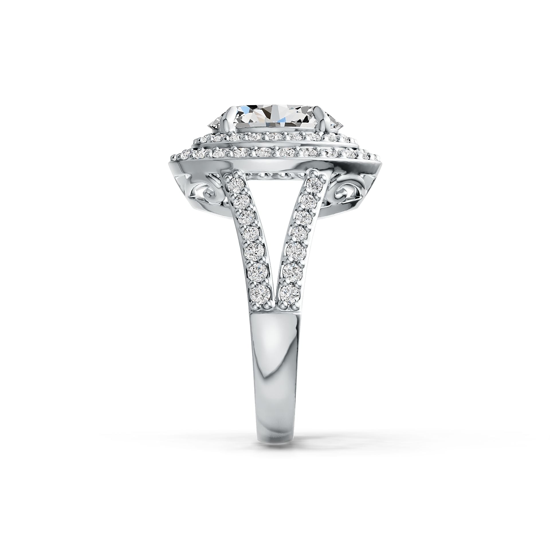 Platinum Semi Mount Ring Setting Oval OV 10X8mm Halo Split Shank Diamond Accent DHJ