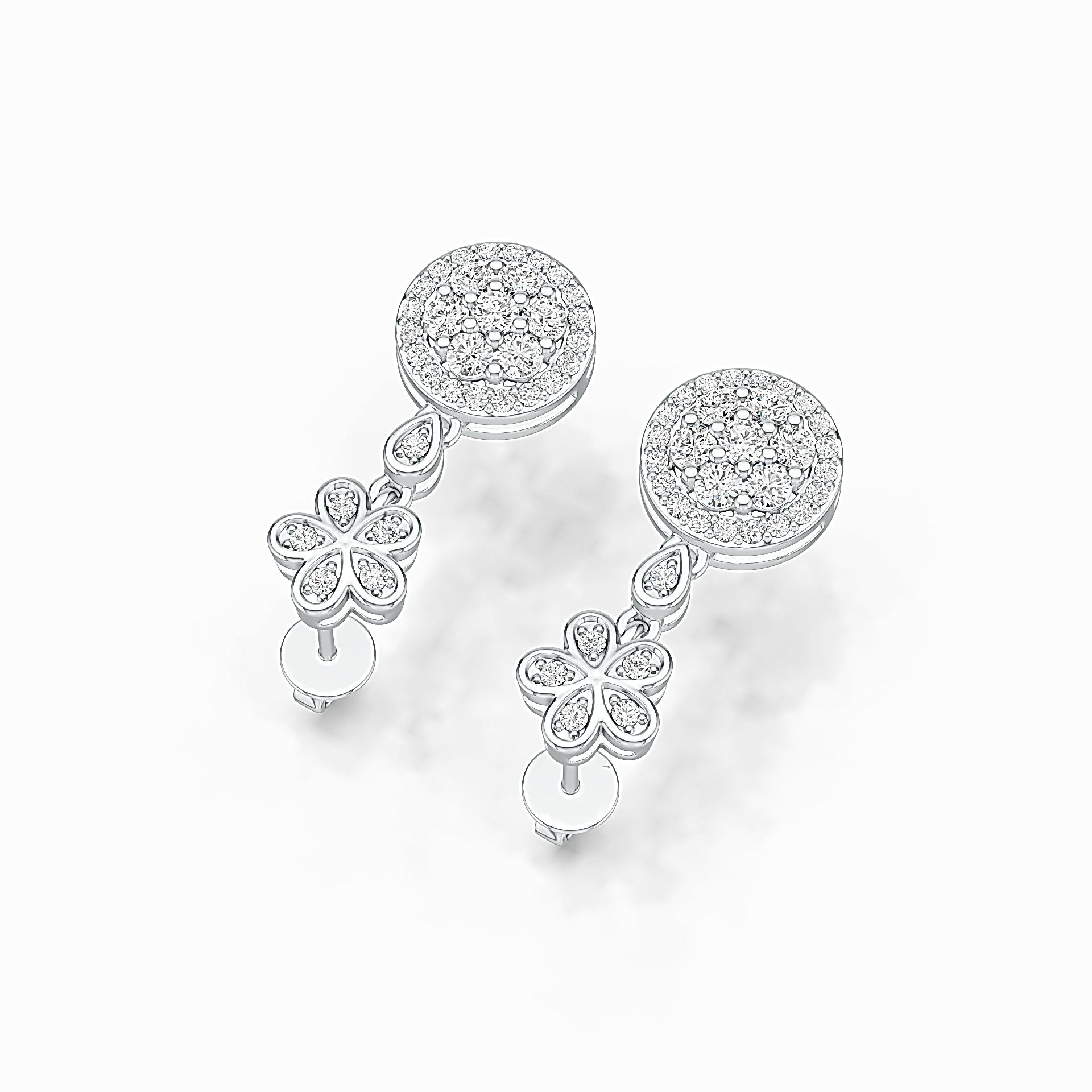 Sterling Silver Cluster Dangling Earrings with White Topaz or Moissanite DHJ