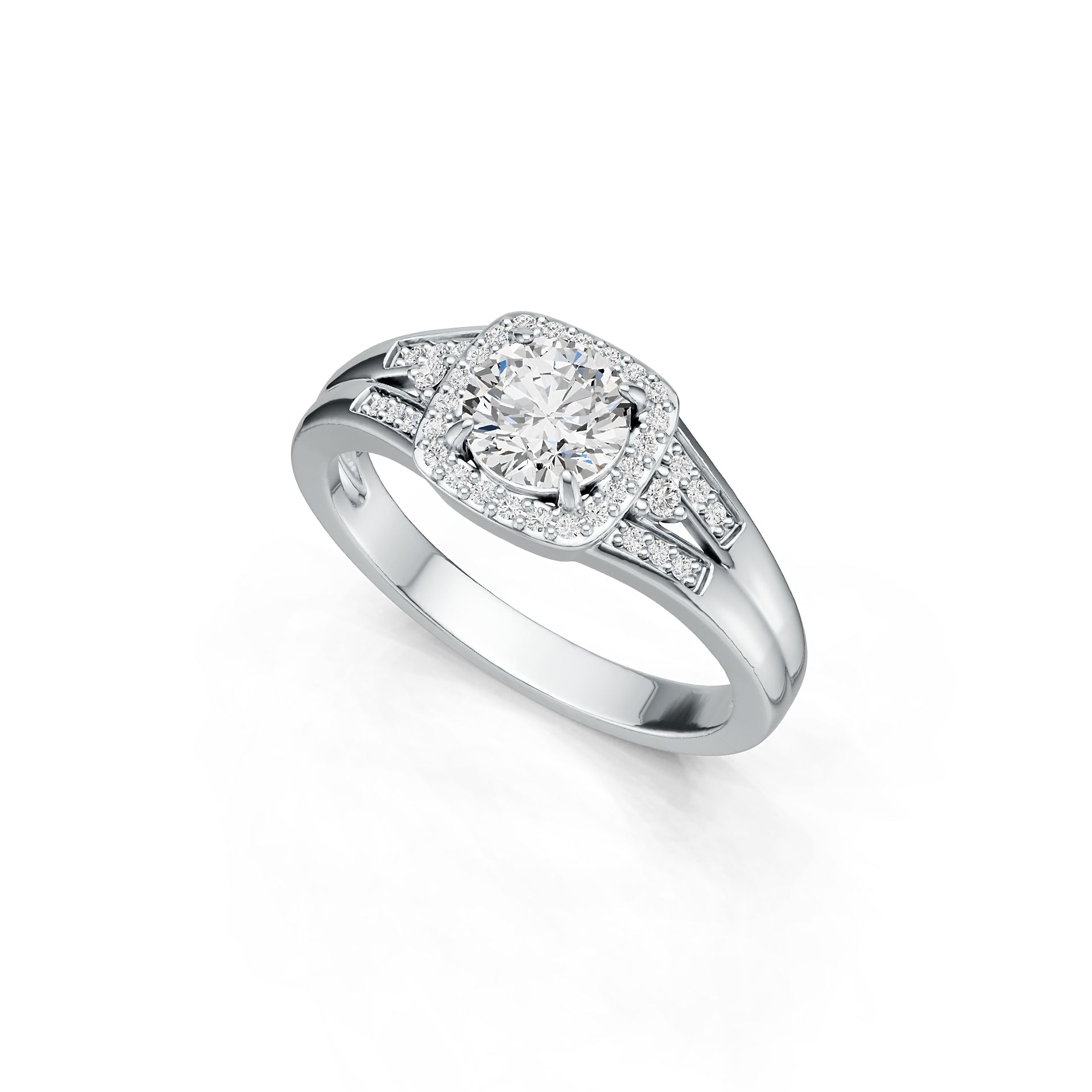 Sterling Silver Semi Mount Ring Setting Round RD 6.5x6.5mm Halo Split Shank DHJ