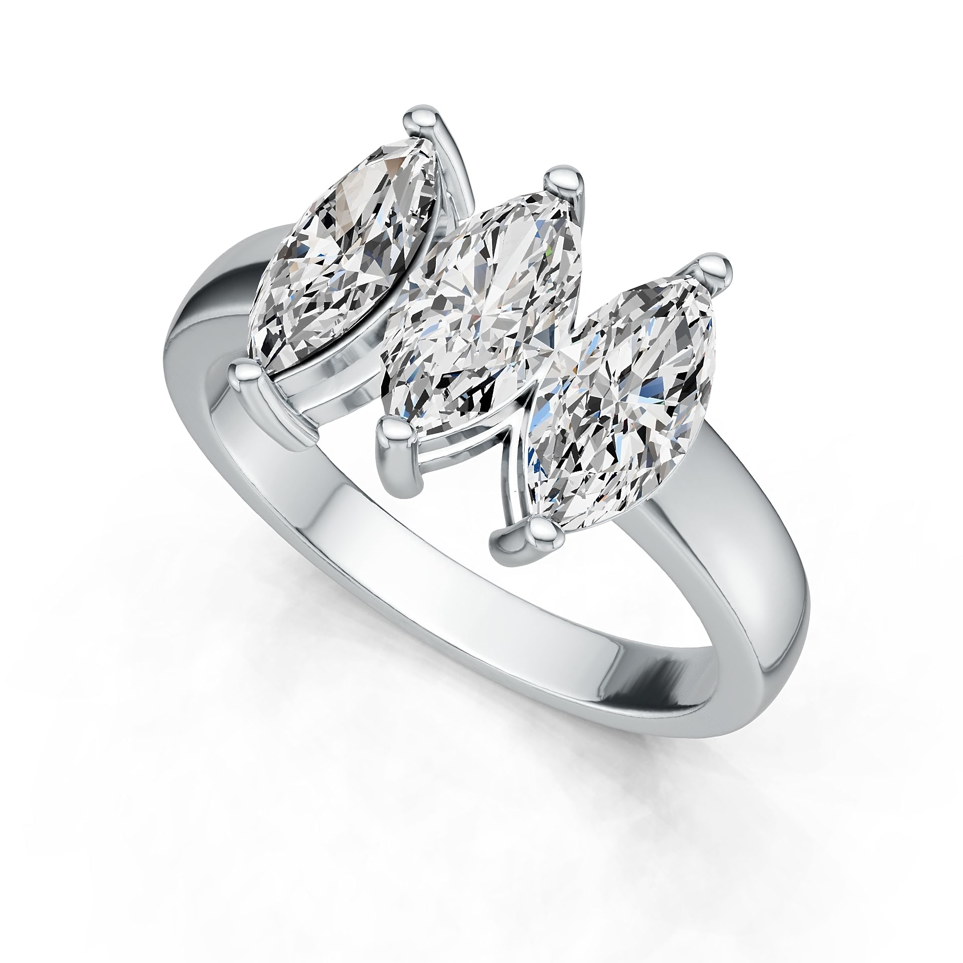 Sterling Silver Semi Mount Ring Setting Marquise MQ 10X5mm 3-Stone Ring DHJ
