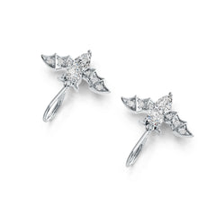 Sterling Silver Semi Mount Earrings Setting Pear PE 7X5mm RD 5X5mm Bat Theme DHJ