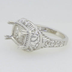 18K Gold Semi Mount Ring Setting Cushion Cu 12x8mm Art Deco Style Syzjewelry