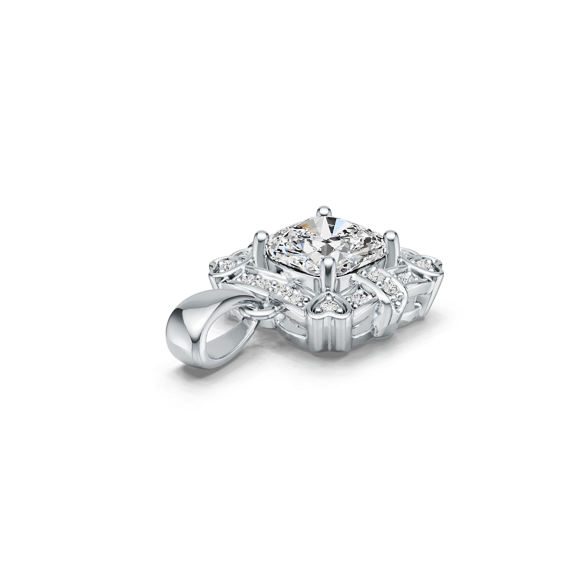 Sterling Silver Semi Mount Pendant Setting Cushion CU 7X7mm with White Topaz Accent Syzjewelry
