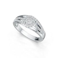 Sterling Silver Ring with White Topaz or Moissanite Halo Split Shank DHJ