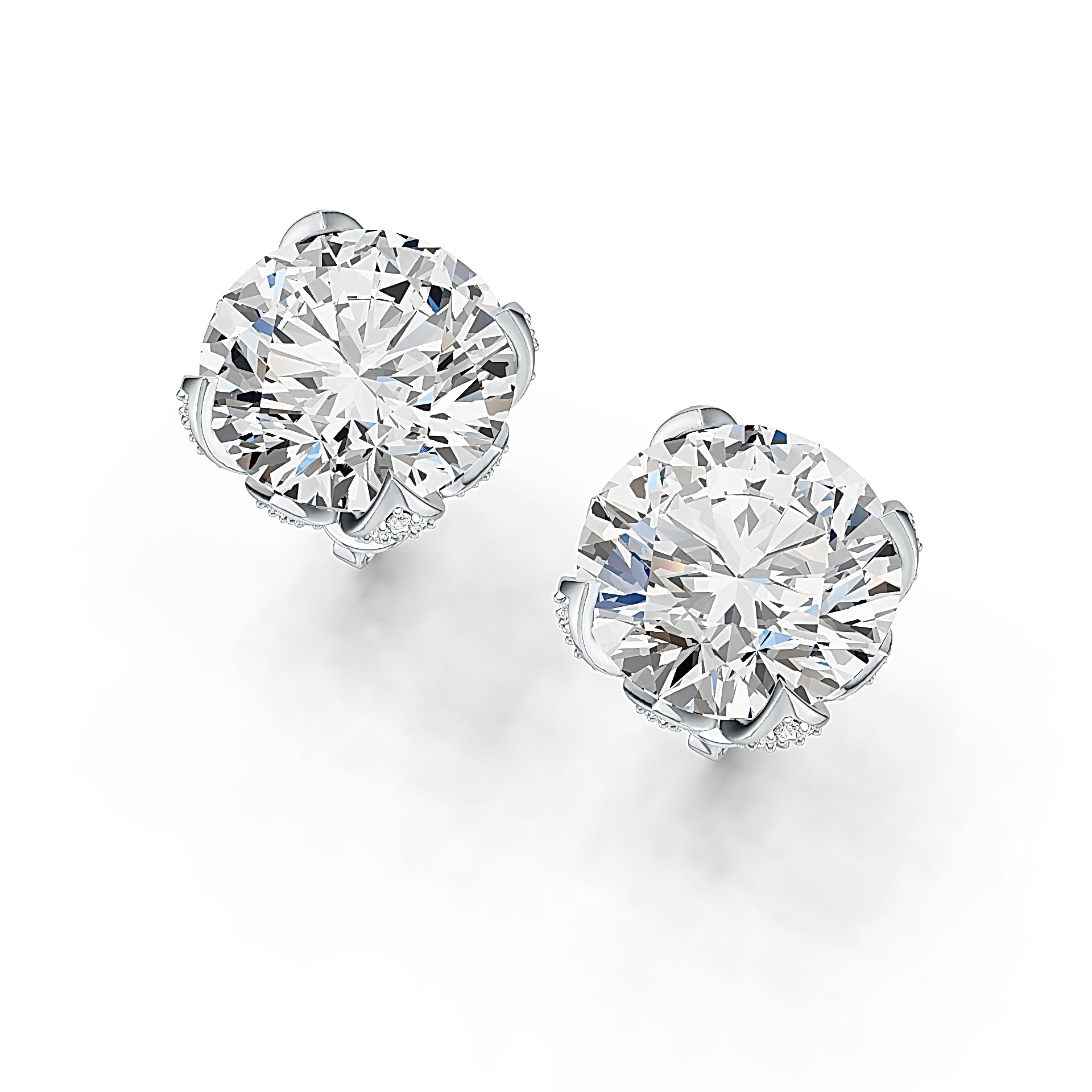 Sterling Silver Semi Mount Earrings Setting Round RD 15x5mm Hidden Halo DHJ