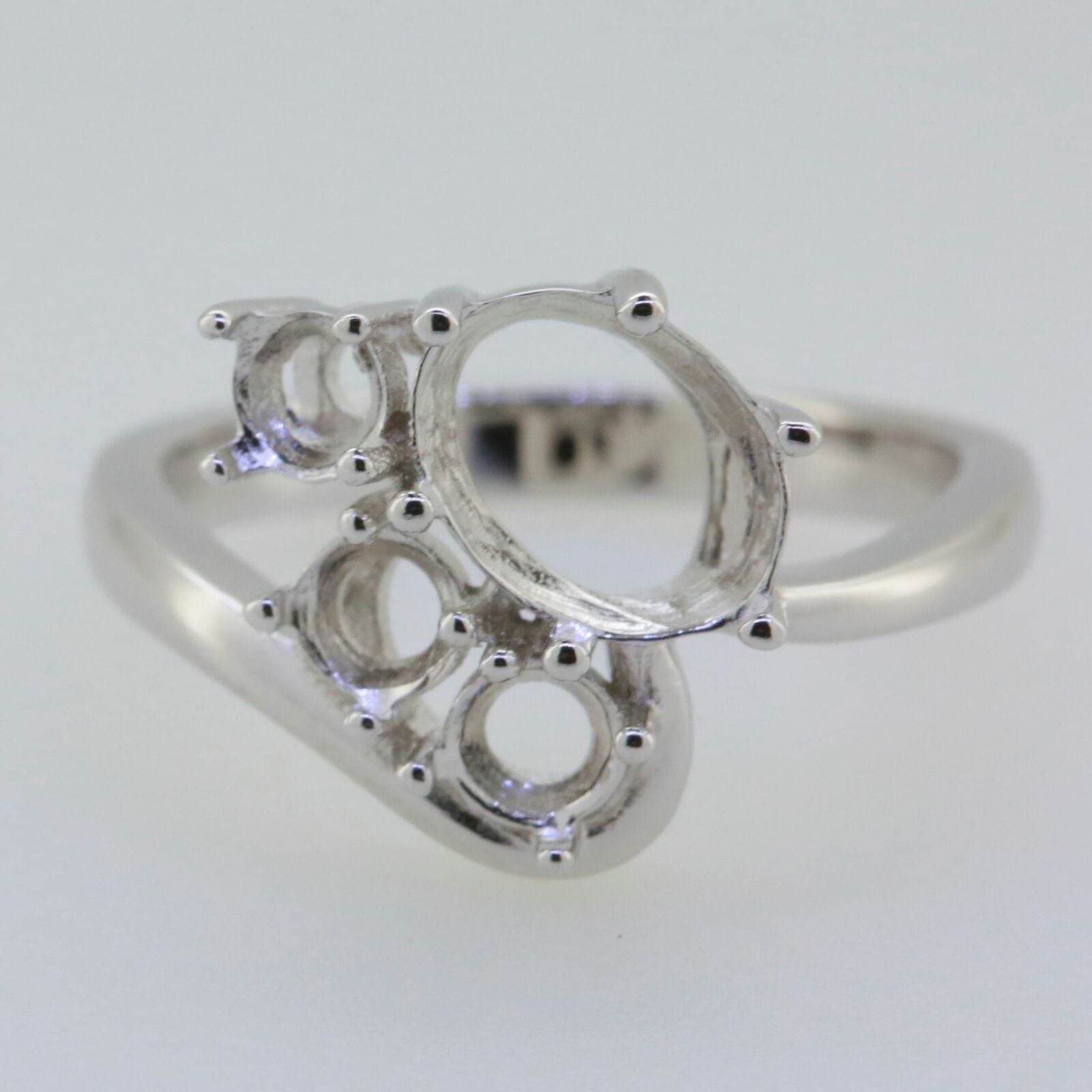 Platinum Semi Mount Ring Setting Oval OV 9x7mm RD 4x4mm Mother's Ring Bypass Cluster Diamond Accent Syzjewelry