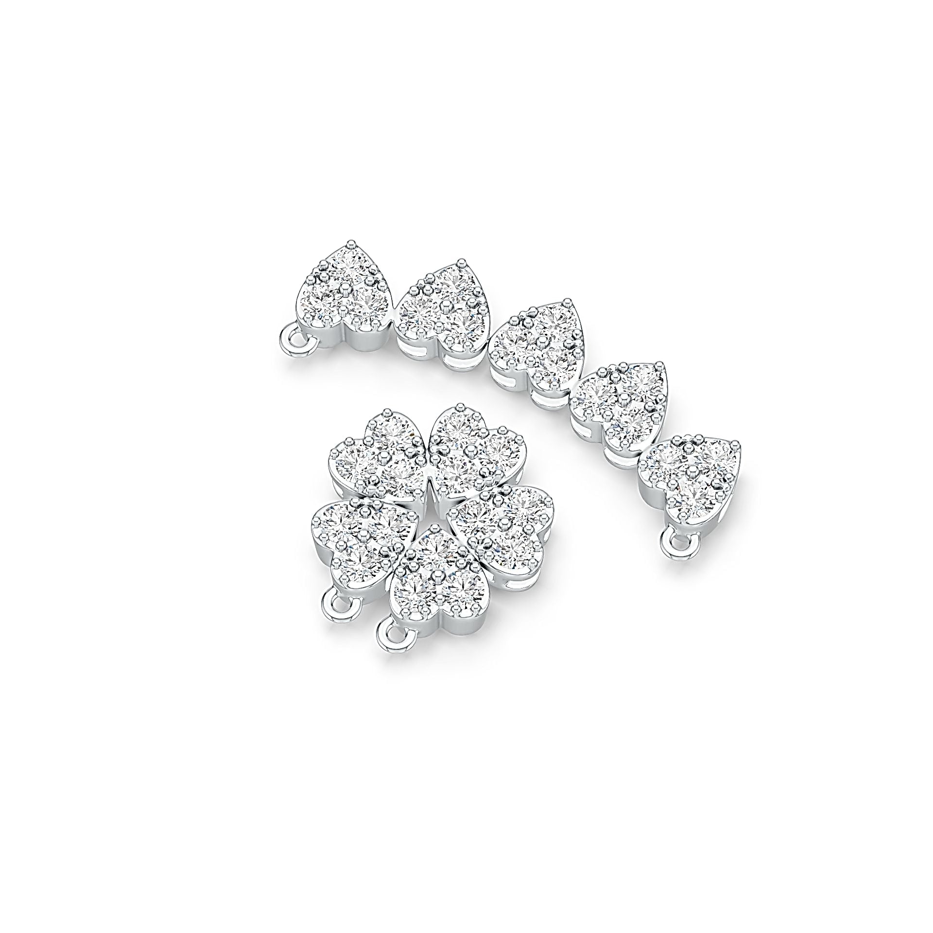 Sterling Silver Pendant Five Hearts Clover Theme with White Topaz or Moissanite - Syzjewelry