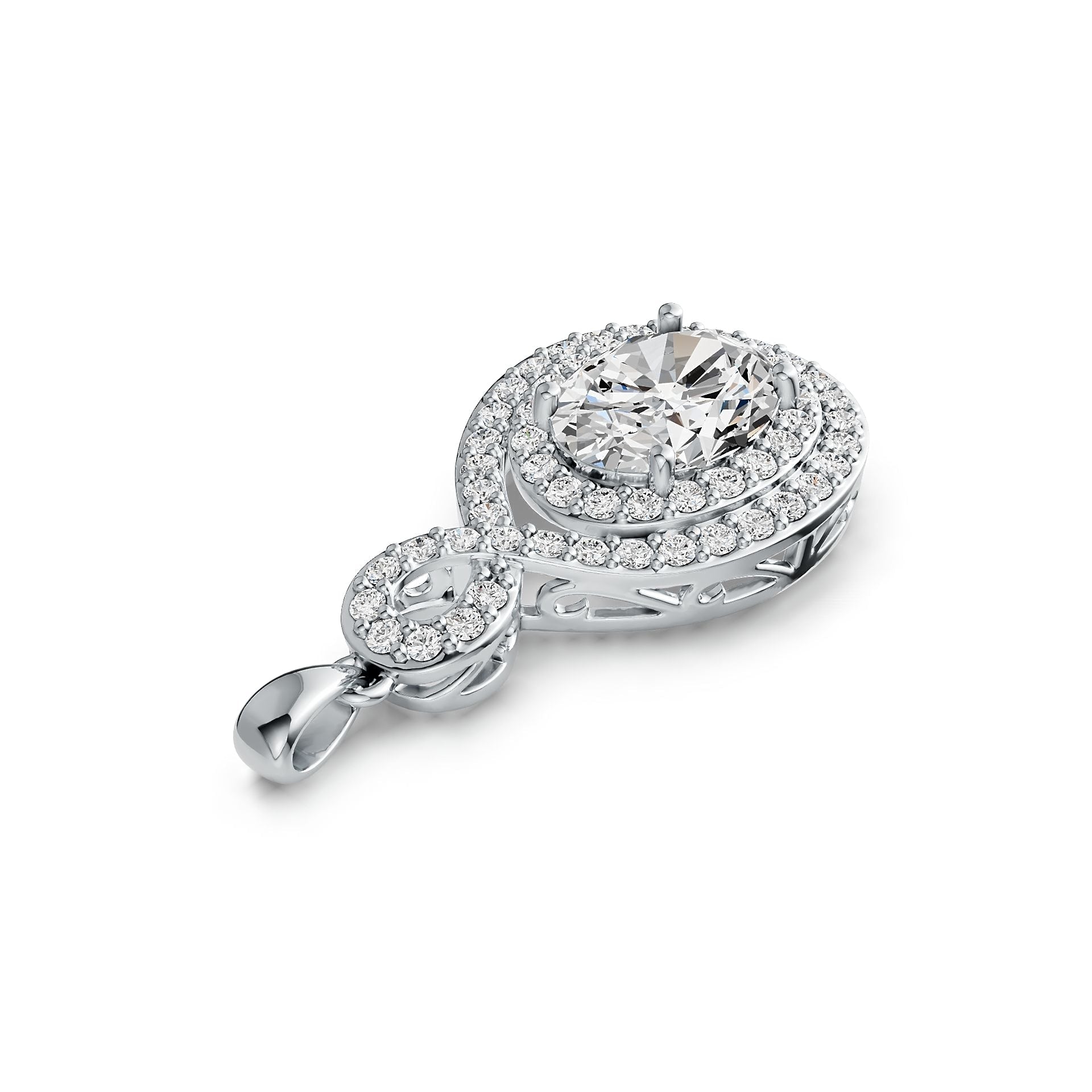 14K Gold Semi Mount Pendant Setting Oval OV 10X8mm Double Halo Diamond Accent DHJ