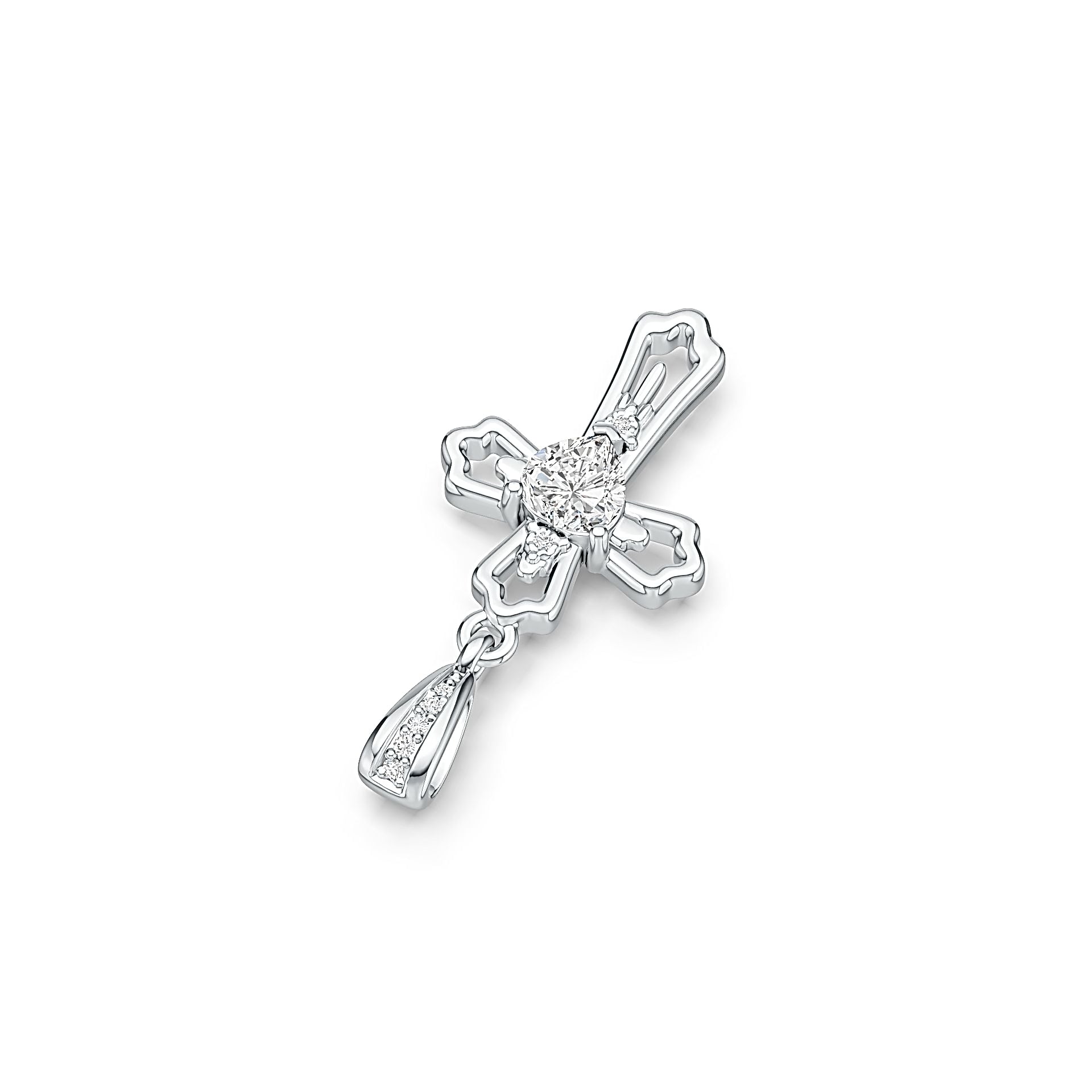 Sterling Silver Semi Mount Pendant Setting Heart HT 5X5mm Cross Theme - Syzjewelry