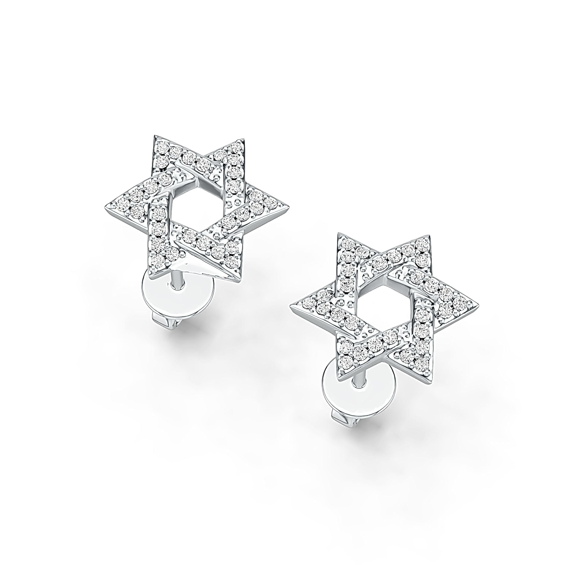 Sterling Silver Stud Earrings Star Of David Theme with White Topaz or Moissanite DHJ