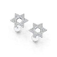 Sterling Silver Stud Earrings Star Of David Theme with White Topaz or Moissanite DHJ