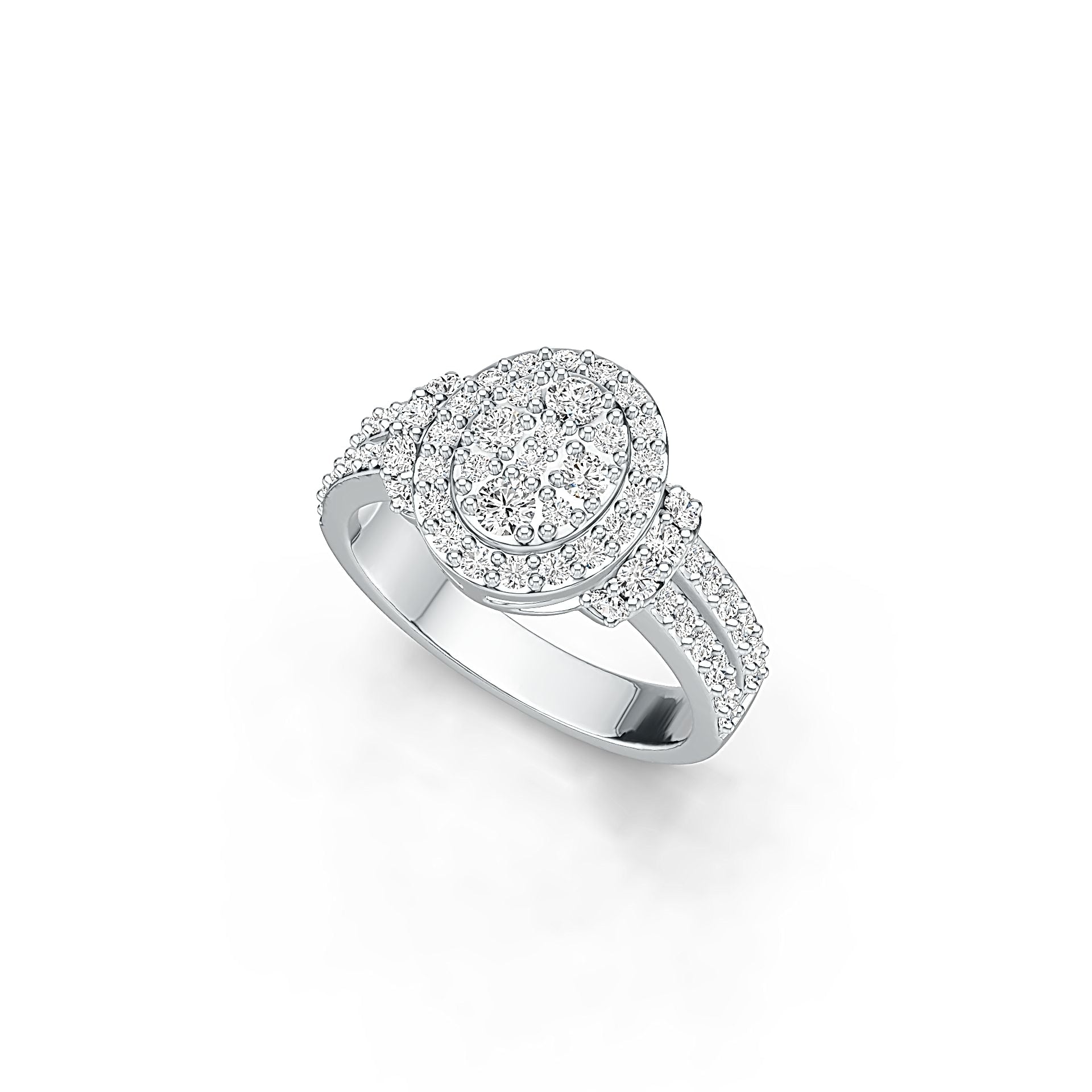 Sterling Silver Halo Ring Split Shank with White Topaz or Moissanite - Syzjewelry