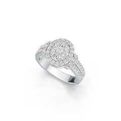 Sterling Silver Halo Ring Split Shank with White Topaz or Moissanite - Syzjewelry