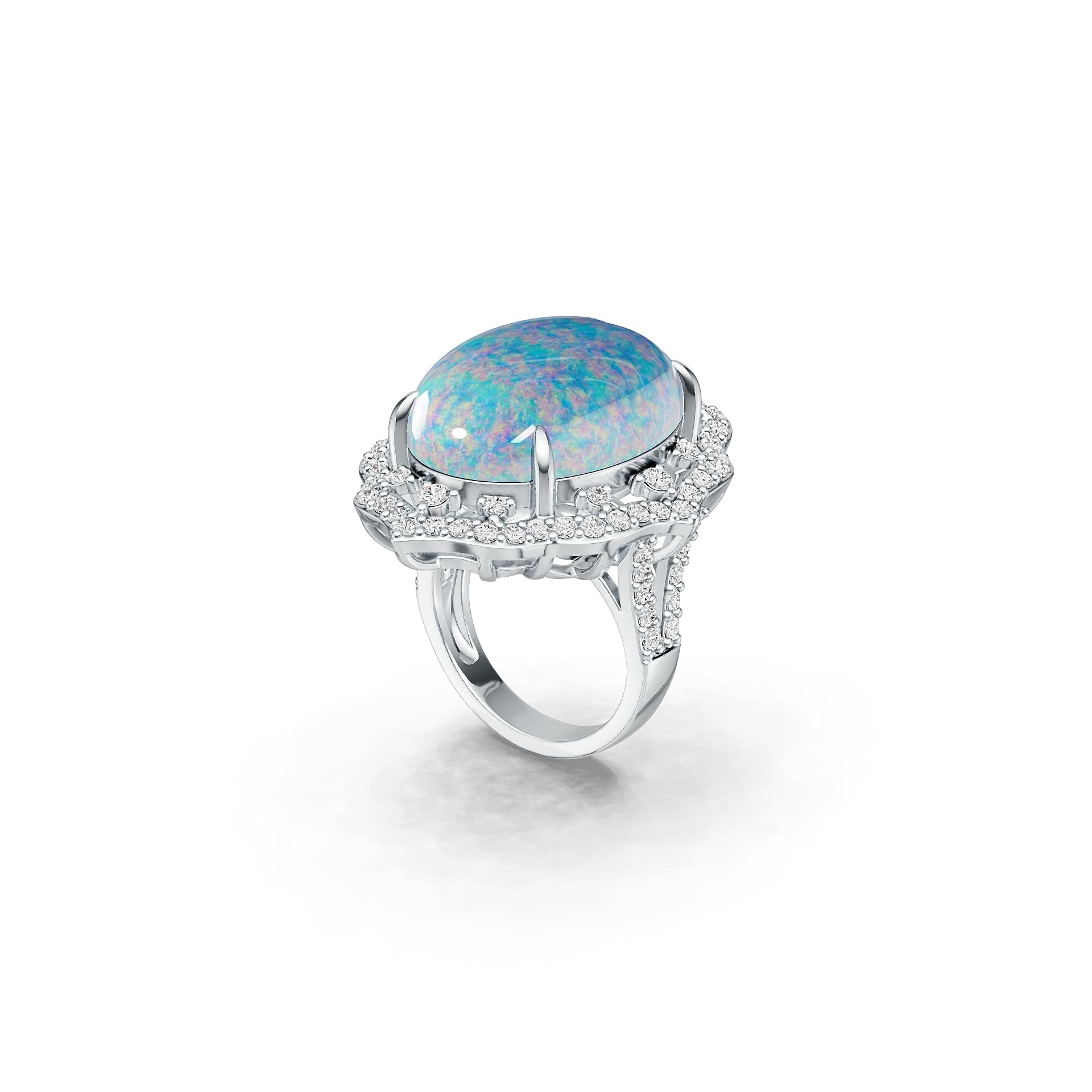 Sterling Silver Semi Mount Ring Setting Cab Oval OV 20x15mm Halo Accent Cocktail Ring Syzjewelry