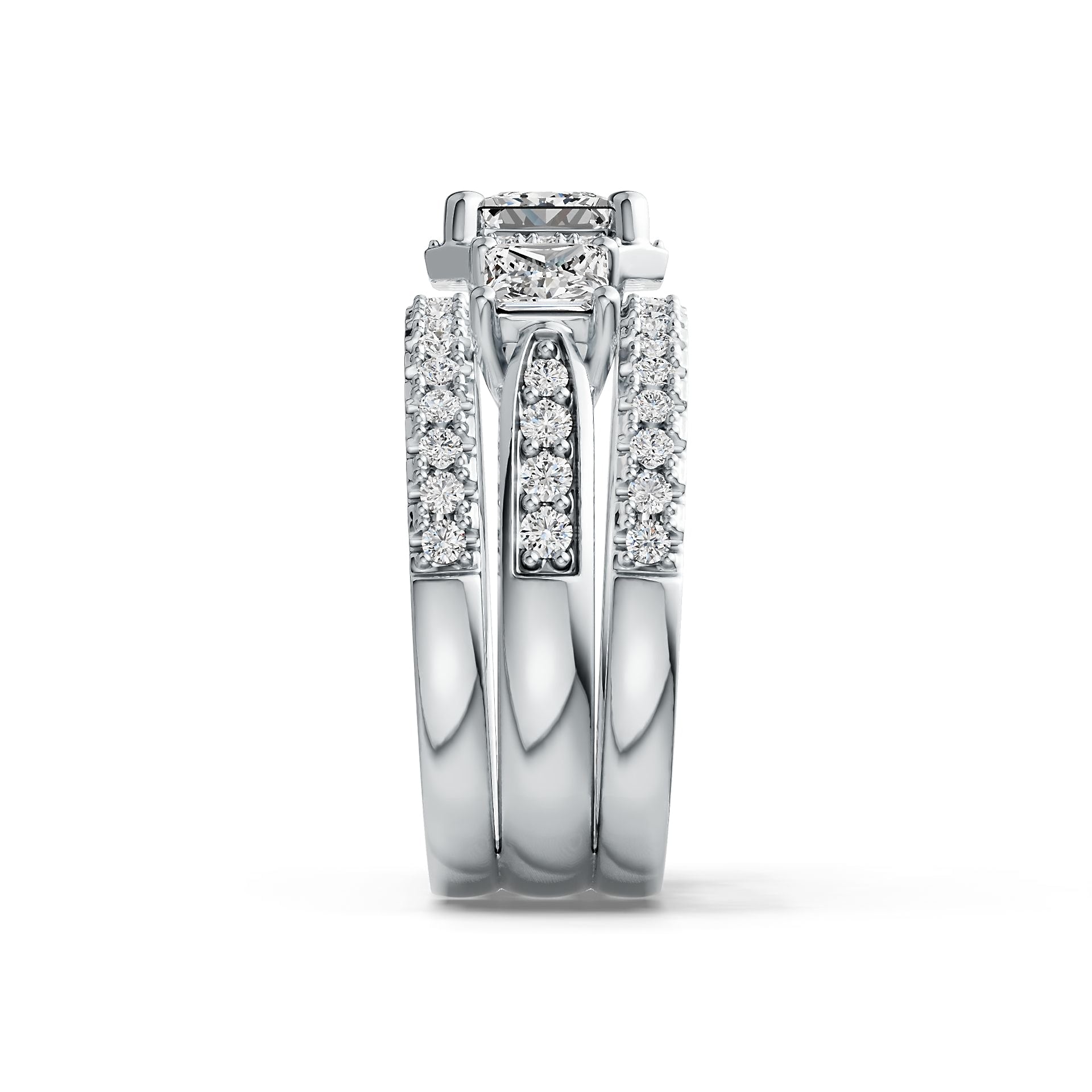 14K Gold Semi Mount Ring Setting Princess SQ 5X5mm SQ 4X4mm Diamond Accent DHJ